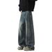 New Men's Patchwork Casual Jeans Trendy And Versatile High Street Style Retro Wide Leg Pants_mkmklike.com
