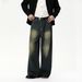 Men's Korean Streetwear Jeans – Vintage Washed Straight-Leg Denim Pants With Faded Details & Relaxed Drape (S-XL, Mid-Rise, Zip Fly)_mkmklike.com