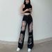 Hong Kong Style Distressed Jeans For Women Summer Straight Wide-Leg Floor-Length Loose Slimming Trendy Pants Ins_mkmklike.com