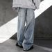 Men's Classic Blue Washed Straight Leg Jeans – Streetwear Essential | Relaxed Fit & Timeless Style_mkmklike.com