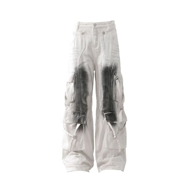 Jiayiku 2025 New High Street American RO Workwear Jeans Men's Dirty Design Loose Wide Leg Pants_mkmklike.com
