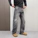 Men's Straight Leg Loose Fit Curved Wide Leg Pants Splatter Paint Design Retro American High Street Style Cool And Versatile Floor Length Jeans_mkmklike.com