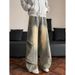 Men's Japanese Retro Style Washed Distressed Black Jeans Drawstring Elastic Waist Wide Leg Curved Cut Loose Straight Leg_mkmklike.com