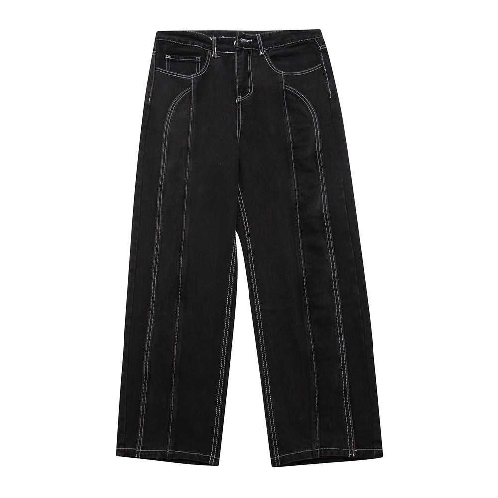 Special Design Sense Stitched Denim For Men High Street Split Patchwork Washed Casual Loose Straight Long Pants_mkmklike.com