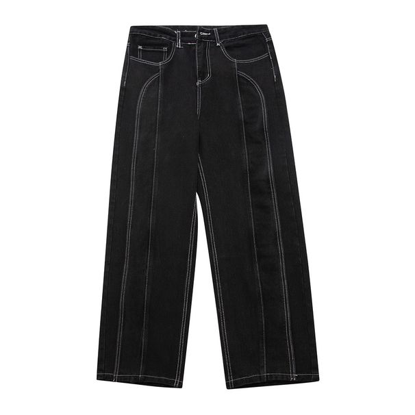 Special Design Sense Stitched Denim For Men High Street Split Patchwork Washed Casual Loose Straight Long Pants_mkmklike.com