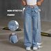 Korean Style Wide Leg Jeans for Women Heavy Rhinestone Bow High Waist Floor Length Pants with Flowing Ribbon Design_mkmklike.com