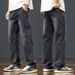 Autumn And Winter Fleece Thickened Jeans Men's American High Street Retro Elastic Loose Straight Casual Wide-leg Trousers_mkmklike.com