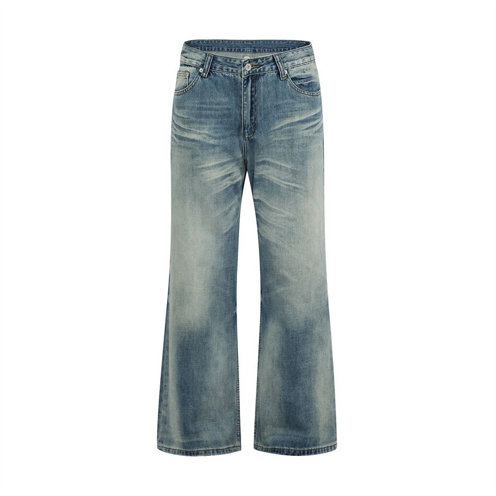 Punk Washed Gradient Denim Flared Pants Cleanfit American High Street Water Ripple Vintage Casual Trousers_mkmklike.com