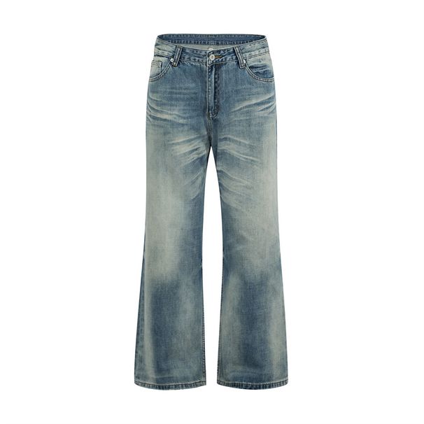 Punk Washed Gradient Denim Flared Pants Cleanfit American High Street Water Ripple Vintage Casual Trousers_mkmklike.com
