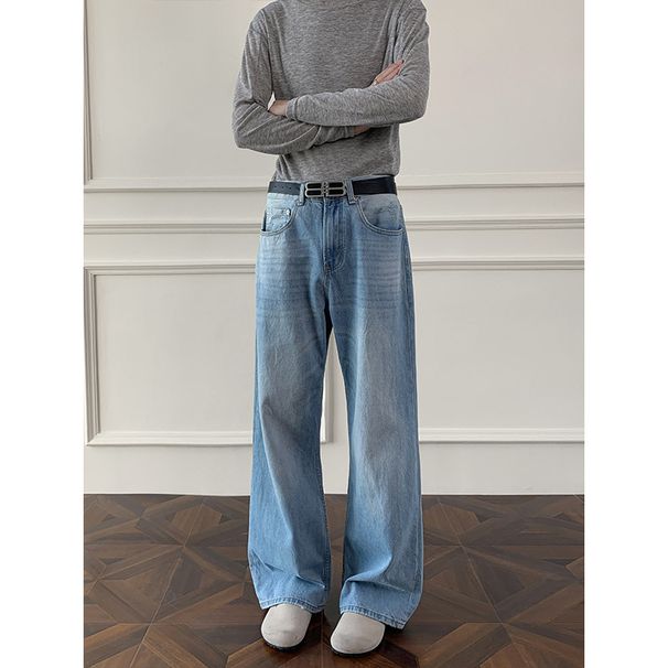 American-style Cleanfit Flared Jeans For Men, Spring Autumn, Washed And Distressed, Trendy, Plus-size, Loose_mkmklike.com