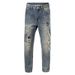Men's High-End Stylish Tapered Jeans Loose Fit Distressed Ripped Patched Harem Pants Summer Regular Style_mkmklike.com