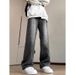 Nordmann Washed Vintage Gradient Color Jeans For Men Loose Straight Wide-Leg American High Street Black Gray Casual Pants_mkmklike.com