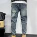 Retro Washed Blue Jeans Men's Spring And Summer Trendy Brand Loose Tied Feet Harlan Pants Ruffian Handsome Breasted Casual Pants_mkmklike.com