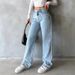 High-Waisted Retro Draped Denim Jeans for Women Wide Leg Loose Straight Leg Trousers_mkmklike.com