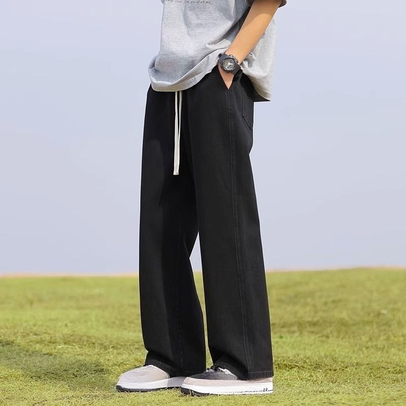 HOLDFREE Light Blue Jeans Boys New Summer Thin Ruffian Handsome High Street Straight Loose Casual Pants_mkmklike.com