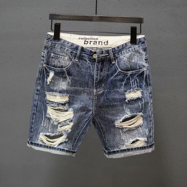 Suitable For All Seasons Korean Style Trendy Men's Summer Fashion Ripped Denim Shor, Internet Celebrity Same Style, Cool Casual Five-Point_mkmklike.com