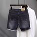 Men's Clothing Black Gray Denim Shorts Summer Style Scraped Slim Fitting High Street Trendy Five Point Pants_mkmklike.com