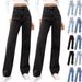 Women's High-Waisted Blue Jeans - Loose Fit Straight Leg,Stretch-Free Cotton, Long Trousers For Spring & Fall_mkmklike.com