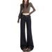 Women's American Style Dark Blue Flared Jeans Straight Leg Loose Fit plus Size Retro Low Waist Slimming Wide Leg Floor Length_mkmklike.com