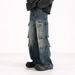 Men's Heavyweight Straight Leg Cargo Jeans Loose Fit Wide Leg Casual Trousers American High Street Style Trendy Cool_mkmklike.com