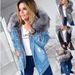 Women's Clothing Retro Large Fur Collar Denim Jacket Temperament Commuting Warm Medium And Long Ripped Distressed Coat_mkmklike.com
