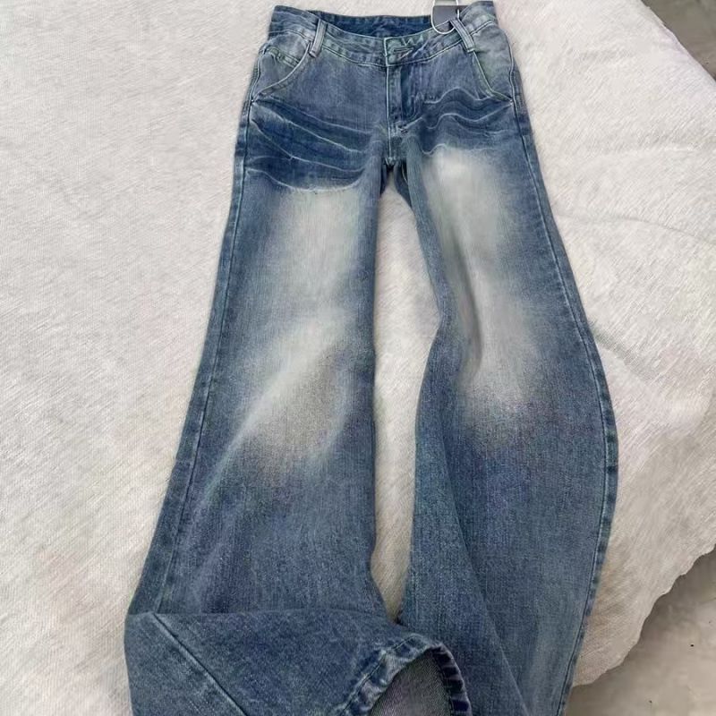 ELLE American Style Simple Flared Low Waist Jeans 2025 New Straight Slimming Floor-Length Design Versatile One Piece_mkmklike.com