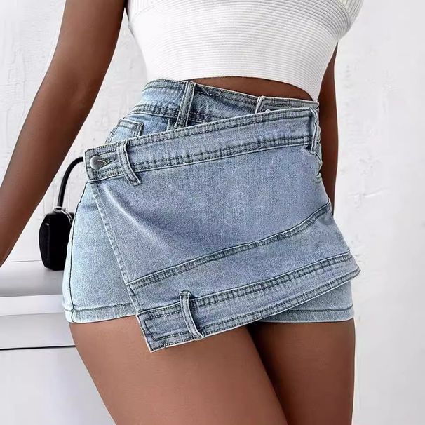 Women's Clothing A Line High Waist Summer Irregular Wide Leg Pants Summer Slim Jeans Skirt_mkmklike.com