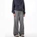 Men's Retro Gray Straight Leg Jeans Distressed Wash Casual Wide Leg Trousers Mid Waist Spring Style High Street_mkmklike.com