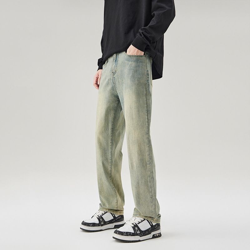 Men's Clothing Fleece Lined Stretch Jeans Autumn Winter Thick Solid Color Slim Fit Straight Leg Pants Basic Style Archer0603_mkmklike.com