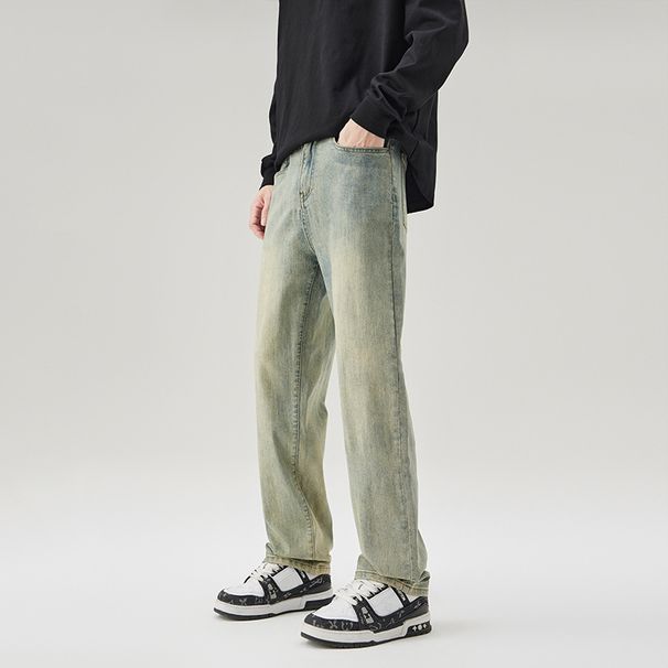 Men's Clothing Fleece Lined Stretch Jeans Autumn Winter Thick Solid Color Slim Fit Straight Leg Pants Basic Style Archer0603_mkmklike.com
