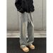 Vintage American-style Autumn Streetwear Washed Patchwork Curved Hem Jeans For Men And Women, Loose Fit, Plus Size,_mkmklike.com