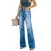 Distressed High-Waisted Wide Leg Jeans For Women - Vintage Washed Denim Pants (S-XXL, Blue/Black)_mkmklike.com