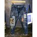 Men's Retro Patchwork Jeans – Distressed Loose Fit Denim Pants With Bear & Random Patches | Edgy Streetwear Style_mkmklike.com