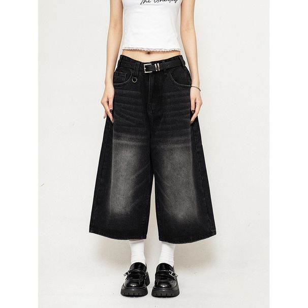 Retro High Street Washed Distressed Cropped Jeans Loose Casual Wide Leg Jeans for Men And Women New Summer Style_mkmklike.com