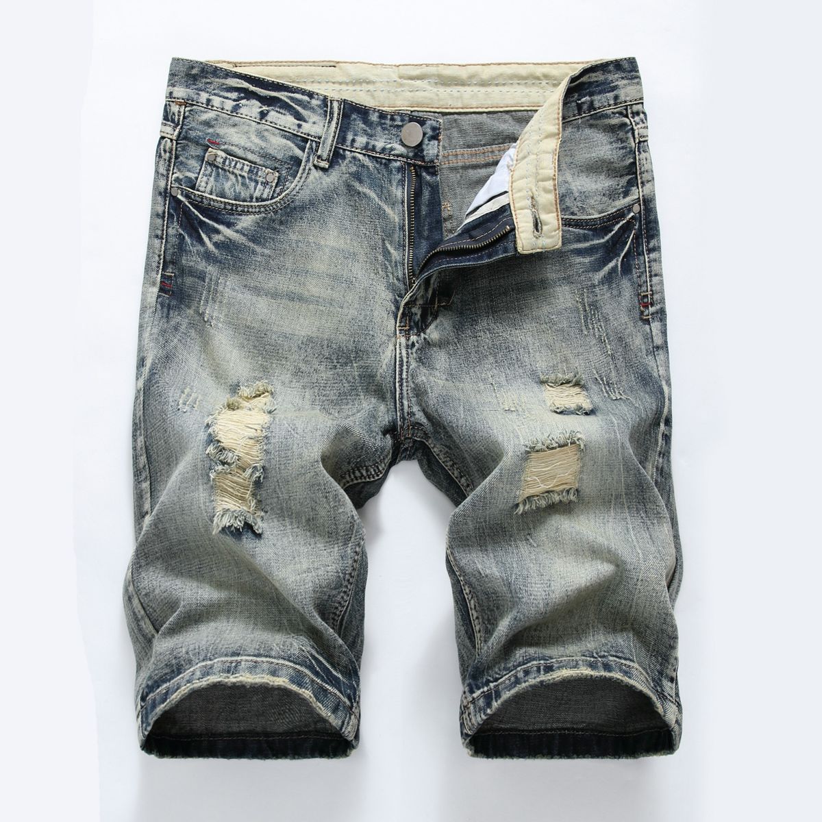 New Summer Shorts Jeans Men Denim Pants Stretch Dark Blue Fashion Design Men's Jeans Slim Straight Male Short Jeans Hombre_mkmklike.com