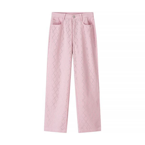 Summer Women's High Waist Straight Leg Pants With Rhinestone Decor - Trendy Streetwear Casual Trousers For Women, Pink (S/M/L)_mkmklike.com