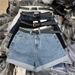 Women's Chic High-Waisted Denim Shorts – Rolled Hem, Wide-Leg & Breathable For Summer Casual Wear_mkmklike.com