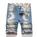 High Street Trend Men's Summer Five-Point Distressed Retro Fashion Slim Fit Denim Shorts Men_mkmklike.com
