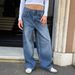 Women's High Waist Straight Leg Jeans - Vintage Washed Blue Denim Pants For Street Style Fashion Trends_mkmklike.com