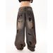 Men's Clothing Streetwear Distressed Jeans – Raw Hem Washed Denim Pants (Unisex Relaxed Fit, Zip Fly, Hand-Painted Details, Stonewashed, No Stretch)_mkmklike.com