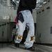 Men's Patchwork Distressed Jeans - American Vintage Wide-Leg Denim Pants With Removable Patches_mkmklike.com