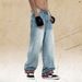 American Style Washed Vintage Loose Wide-Leg Versatile Trendy Brand Men's Summer Straight Casual Jeans_mkmklike.com
