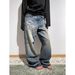 American National Tide Spring And Autumn Street Versatile Micro-pull Loose Straight Casual Washed Old Denim Trousers_mkmklike.com