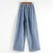 Size 80-100kg Leg Jeans Women, Loose Fit For Plus Size, Mid Elastic Waist, Slimming Straight Pants_mkmklike.com