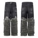 Men's Clothing ripped old retro street jeans denim stitching camouflage washed trousers_mkmklike.com