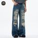 Men's Clothing High Street Ripped Jeans Straight Leg Piled Up Flared Trousers_mkmklike.com