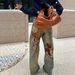 ELLE Correct Version AC2025 Autumn Winter Niche Design Sense Bear Stereoscopic Print Loose Straight Jeans For Women_mkmklike.com