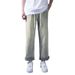 Wide-leg Jeans Men's Casual Simple Loose Drawstring Straight Mopping Long Pants_mkmklike.com
