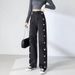 Love-Inspired High-Waist Flared Jeans – Chic Straight-Leg Wide Pants With Soft Tumble Hem (Blue/Black, S-2xl)_mkmklike.com