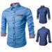 Pulse 2020 New Denim Fashion Slim Fit Long Sleeve Patchwork Color Block Spring And Autumn Men's Shirt CS06_mkmklike.com